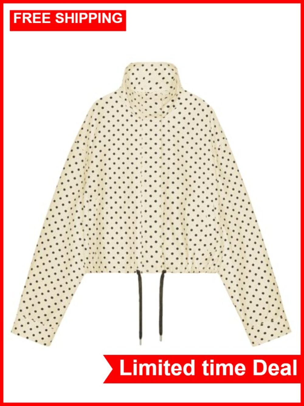 Women Polka Dot Cropped Bomber Jacket Zip Up Lightweight Casual Coat